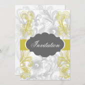 フローラは灰色と黄色に輝結婚く 招待状 (正面/裏面)