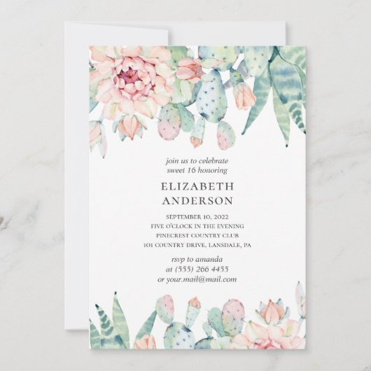 フローラは甘い16.サボテン16歳の誕生日 招待状 (正面)