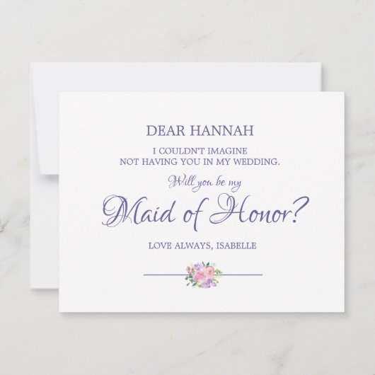 フローラは私のメイド・オブ・オーナー(花嫁付き添い人)カード 招待状 (裏面)