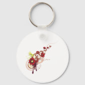 フローラは赤い花とハミングバードで渦巻く キーホルダー (正面)