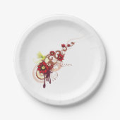 フローラは赤い花とハミングバードで渦巻く ペーパープレート (正面)