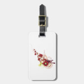 フローラは赤い花とハミングバードで渦巻く ラゲッジタグ (正面縦)