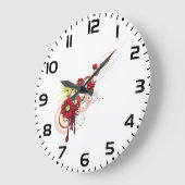 フローラは赤い花とハミングバードで渦巻く ラージ壁時計 (傾斜)