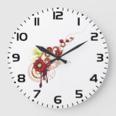 フローラは赤い花とハミングバードで渦巻く ラージ壁時計 (正面)