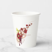 フローラは赤い花とハミングバードで渦巻く 紙コップ (正面)