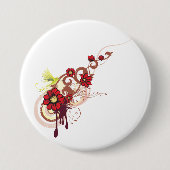 フローラは赤い花とハミングバードで渦巻く 缶バッジ (正面)