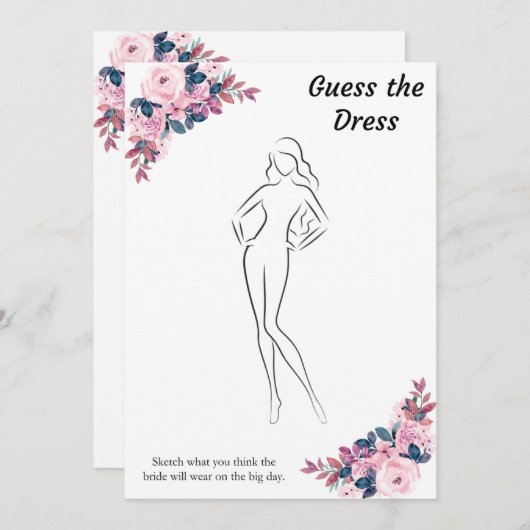フローラは、ドレスブライダルシャワーのゲームカードを推測 招待状 (正面/裏面)