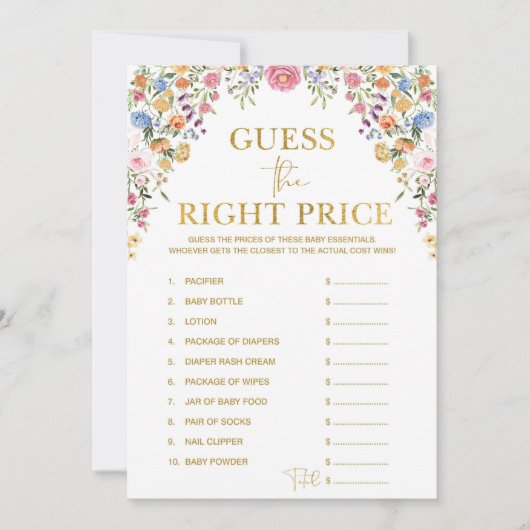 フローラは、適切な価格の赤ちゃんシャワーゲームカードを推測 招待状 (正面)