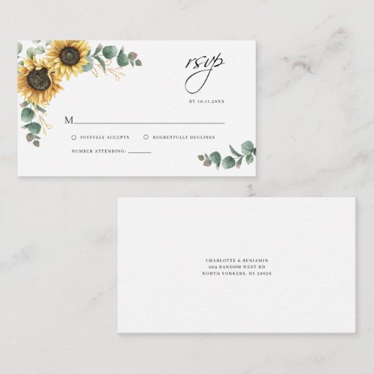 フローラひまわりウェディングRSVP エンクロージャーカード (正面/裏面)