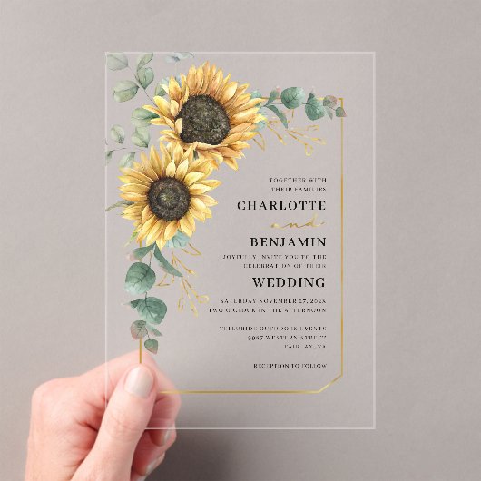 フローラひまわりエレガントな結婚式 アクリル招待状 (インサイチュ (ポータブル))