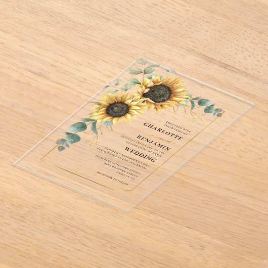 フローラひまわりエレガントな結婚式 アクリル招待状 (レイダウン)