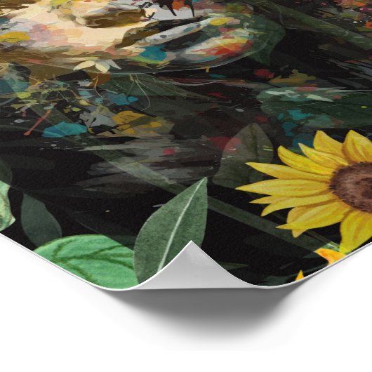 フローラひまわりコラージイエローウーマンポートレート ポスター (角)