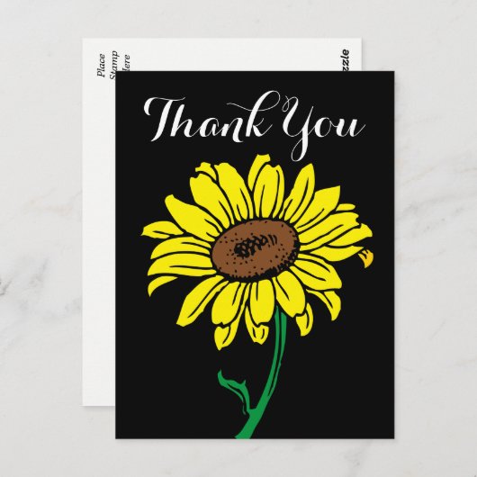 フローラひまわりサンフラワーサンキューブラック&イエローフラワー ポストカード (正面/裏面)