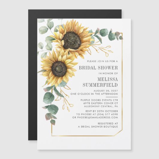 フローラひまわりユーカリブライダルシャワー マグネット招待状 (正面/裏面)