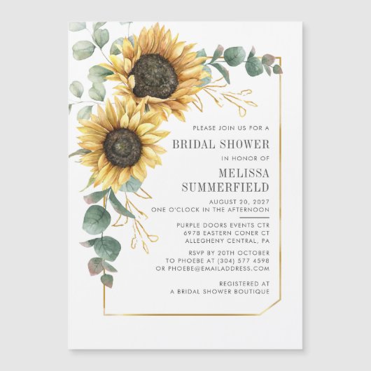 フローラひまわりユーカリブライダルシャワー マグネット招待状 (正面)