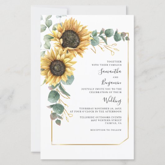 フローラひまわりユーカリ結婚式招待状 (正面)