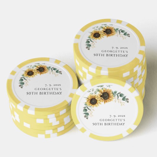フローラひまわりユーカリ50誕生日 ポーカーチップ (積み重ね)