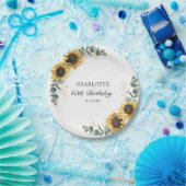 フローラひまわりユーカリ60誕生日 ペーパープレート (パーティー)