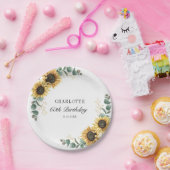 フローラひまわりユーカリ60誕生日 ペーパープレート (パーティー)