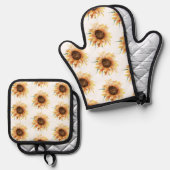 フローラひまわり水彩模様 鍋つかみ&鍋敷きセット (正面/裏面)