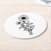 フローラひまわり白黒結婚披露宴 ラウンドペーパーコースター (アングル)