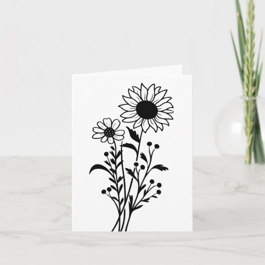 フローラひまわり白黒考えラブズオブユー サンキューカード (正面)
