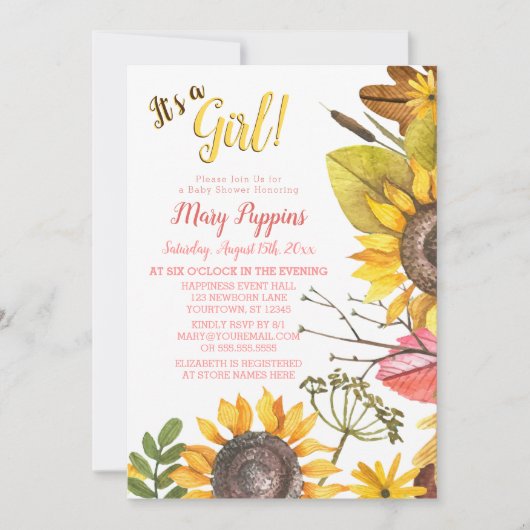 フローラひまわり素朴園の女の子のベビーシャワー 招待状 (正面)