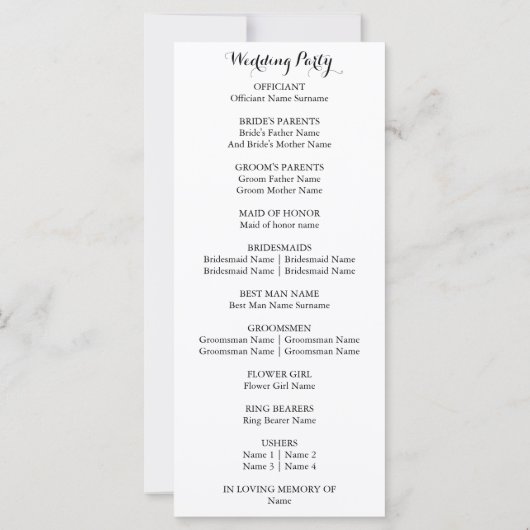 フローラひまわり結婚式 プログラムイエローホワイトカード (裏面)