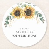 フローラひまわり緑50誕生日スワッグ ラウンドペーパーコースター (正面)