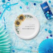 フローラひまわり緑50誕生日 ペーパープレート (パーティー)