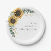 フローラひまわり緑50誕生日 ペーパープレート (正面)