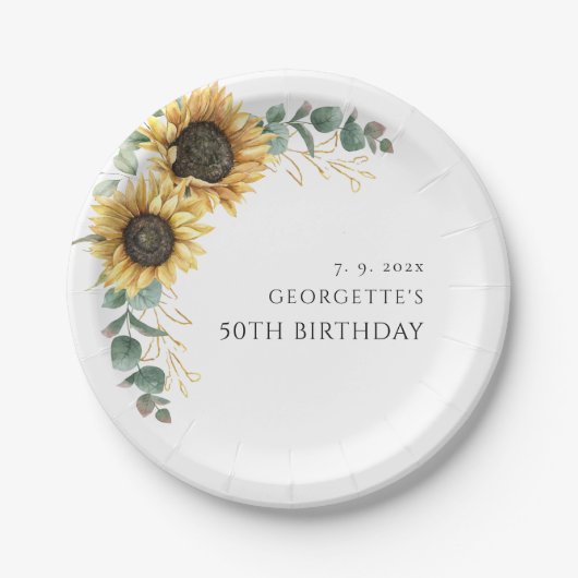 フローラひまわり緑50誕生日 ペーパープレート (正面)
