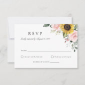 フローラひまわり赤面ピンクウェディングRSVPカード 招待状 (正面)