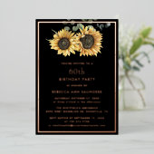 フローラひまわり60thバースデーパーティー金ゴールド 箔招待状 (立ち正面)