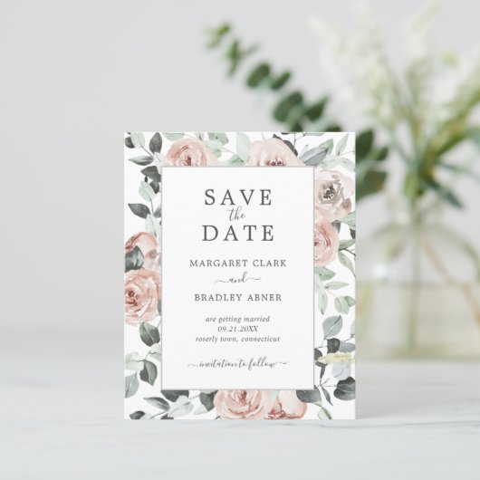 フローラほこりっぽいバラ予算結婚式の日付を保存 (スタンド正面)