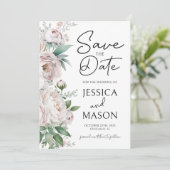 フローラほこりっぽいバラ保存日付結婚式招待状 招待状 (スタンド正面)