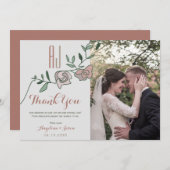 フローラほこりっぽいバラ結婚写真 サンキューカード (正面/裏面)