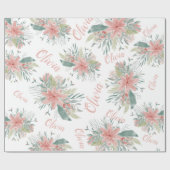 フローラほこりっぽいピンクの水の色ベビーガール名スクリプト ラッピングペーパー (フラット)