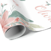 フローラほこりっぽいピンクの水の色ベビーガール名スクリプト ラッピングペーパー (ロールコーナー)