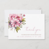 フローラほこりっぽいピンクワイルドフラワーサマー庭園の結婚式 サンキューカード (正面)