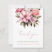 フローラほこりっぽいピンクワイルドフラワーサマー庭園の結婚式 サンキューカード (正面)