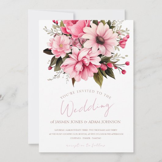 フローラほこりっぽいピンクワイルドフラワーサマー庭園の結婚式 シーズンカード (正面)