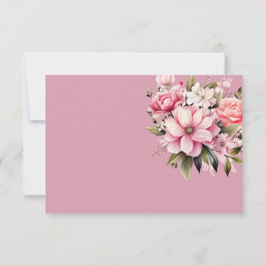 フローラほこりっぽいピンクワイルドフラワーサマー庭園の結婚式 出欠カード (裏面)
