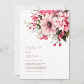 フローラほこりっぽいピンクワイルドフラワーサマー庭園の結婚式 招待状 (正面)