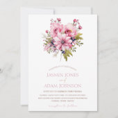 フローラほこりっぽいピンクワイルドフラワーサマー庭園の結婚式 招待状 (正面)