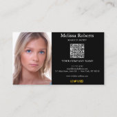 フローラほこりっぽいブラック&金ゴールドのQRロゴ写真 名刺 (裏面)