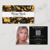 フローラほこりっぽいブラック&金ゴールドのQRロゴ写真 名刺 (正面/裏面)