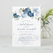 フローラほこりっぽい青い緑の葉ブライダルシャワー 招待状 (スタンド正面)