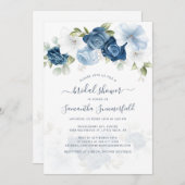 フローラほこりっぽい青い緑の葉ブライダルシャワー 招待状 (正面/裏面)