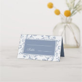 フローラほこりっぽい青エレガントなウェディングフォールディング プレイスカード (正面)